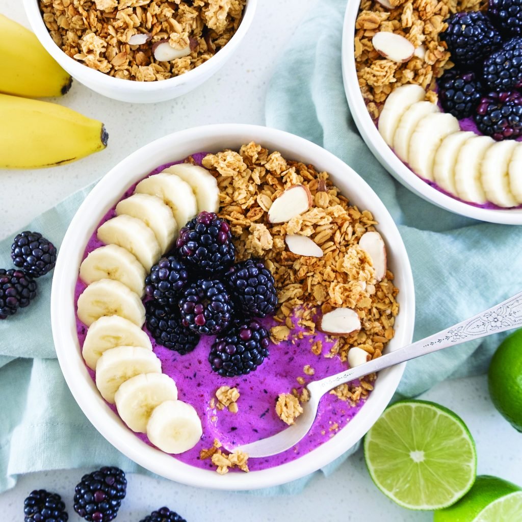 Mixed Berry Lime Smoothie Bowl with Banana and Granola
