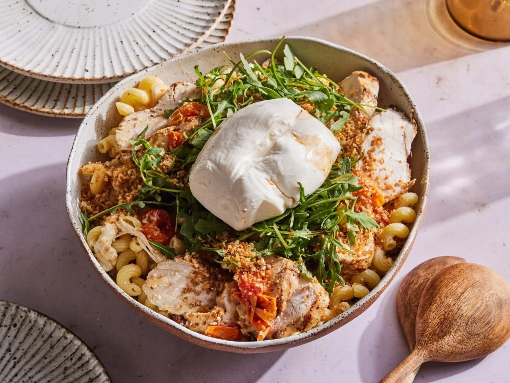 Grilled Burrata with Tomato Pasta